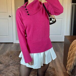 Anne Klein Cowl Neck Cashmere Sweater Soft Barbiecore Hot Pink Luxury Coquette